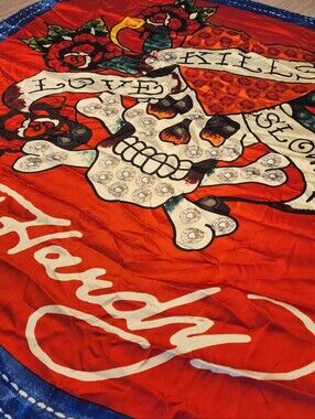 ❤️Ed Hardy "Love Kills Slowly"  Oversized⚡️Scarf! Streetwear Y2K 42X42 Boho